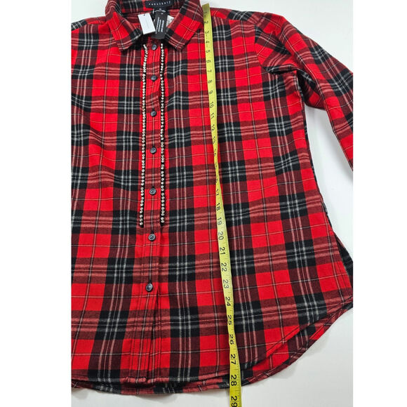 NWT Sanctuary Rockstar Rhinestone Stud Boyfriend Red XS bling plaid button up - Picture 9 of 9